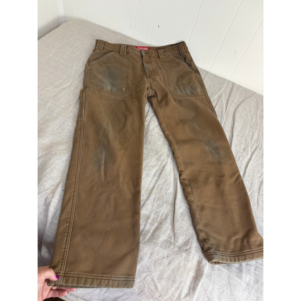 Coleman Fleece Lined Canvas Work Pants Mens 32x30 Brown Fair Distressed Rugged